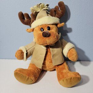 Chrisha Playful Plush Brown Moose with Hat and Jacket